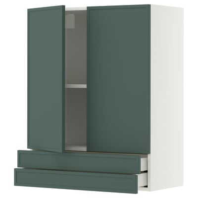 METOD / MAXIMERA Wall cabinet w 2 doors/2 drawers, white/Aspudden dark grey-green, 80x100 cm