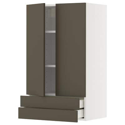 Modern kitchen cabinet: METOD, grey-brown, wood, rectangular, 3 drawers, 2 shelves.