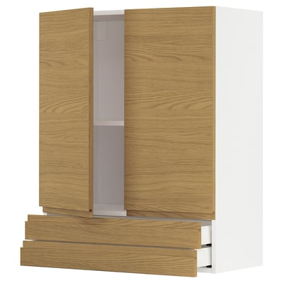 Ikea METOD kitchen unit with oak-effect doors and drawers, light wooden color, rectangular shape, minimalist design.