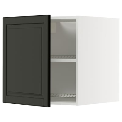 Modern black cabinet with white interior, adjustable shelves, sleek design.