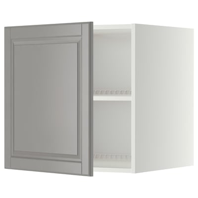 A light grey METOD kitchen cabinet with a single door, featuring beveled edges and a square design.