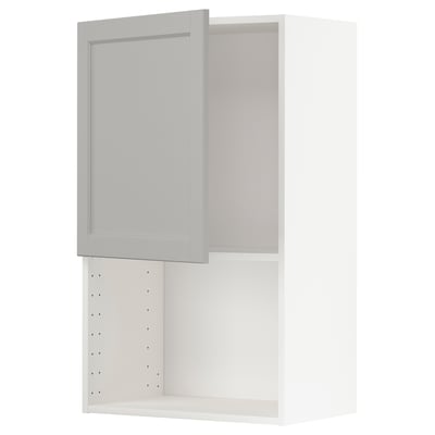 A white METOD kitchen cabinet with a light gray lerhyttan door, featuring beveled edges.