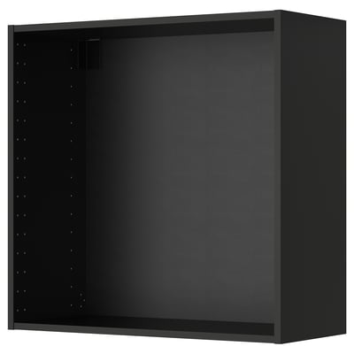 This image depicts a black METOD wall cabinet from the ikea kitchen system, designed to maximize wall space and provide easy access to stored items.