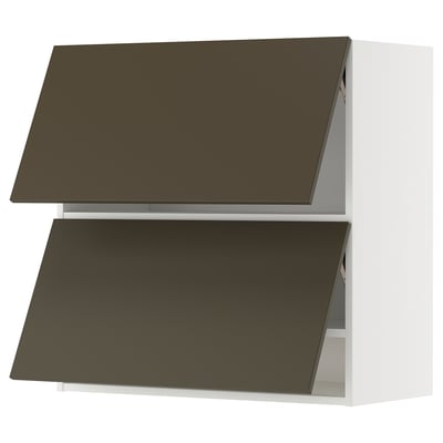A dark brown ikea METOD wall cabinet. It has a rectangular shape with two compartments. The cabinet modern, flat-panel doors.