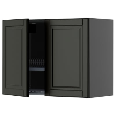 Dark grey METOD kitchen wall unit, rectangular with two doors, sleek modern design.