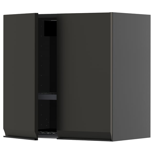 Grey METOD kitchen wall cabinet with matte black door, minimalist design, one door, adjustable shelf.
