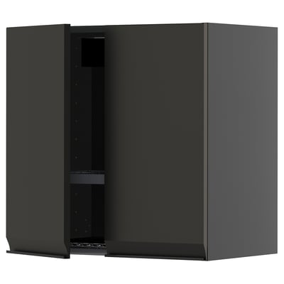 Grey METOD kitchen wall cabinet with matte black door, minimalist design, one door, adjustable shelf.