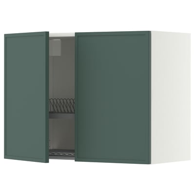 METOD Wall cabinet w dish drainer/2 doors, white/Aspudden dark grey-green, 80x60 cm