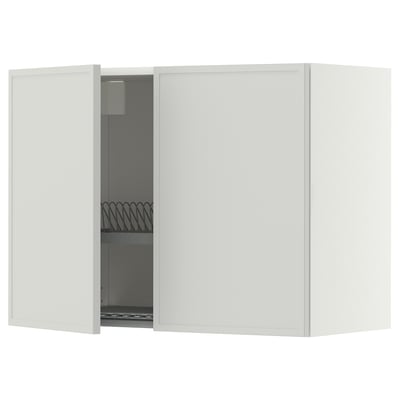 METOD Wall cabinet w dish drainer/2 doors, white/Aspudden light grey, 80x60 cm