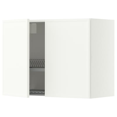 METOD Wall cabinet w dish drainer/2 doors, white/Aspudden matt white, 80x60 cm