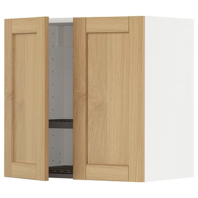 METOD kitchen unit with oak doors, light wood, rectangular shape, framed design.