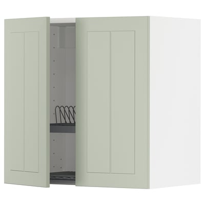 METOD kitchen unit, light green, rectangular, with adjustable shelf and wire rack.