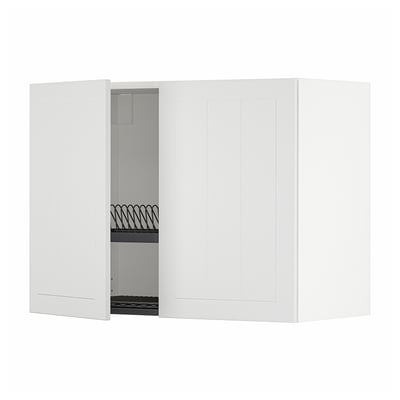 White cabinet with open door, metal shelves, modern design.