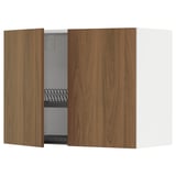 Modern kitchen cabinet: METOD. Walnut colored, wooden texture. Two doors, adjustable shelf inside, dish drainer.