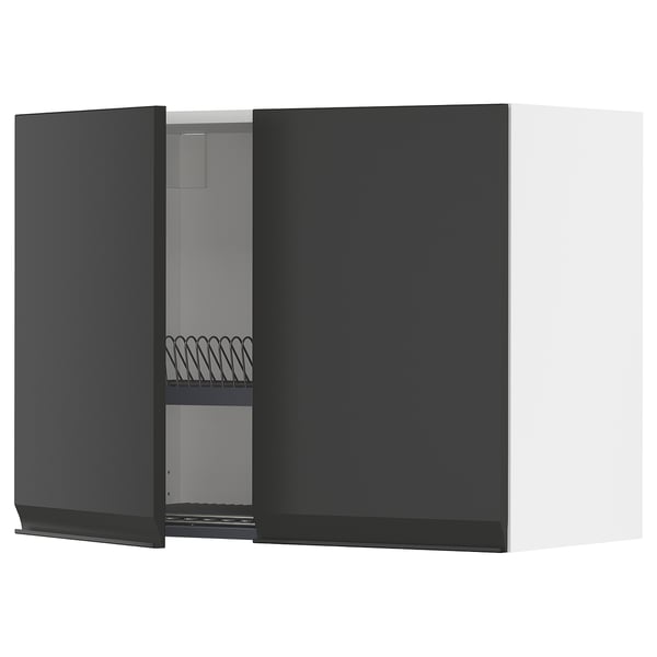 METOD black kitchen wall cabinet, modern, matte, rectangular, minimalistic design with integrated handle.