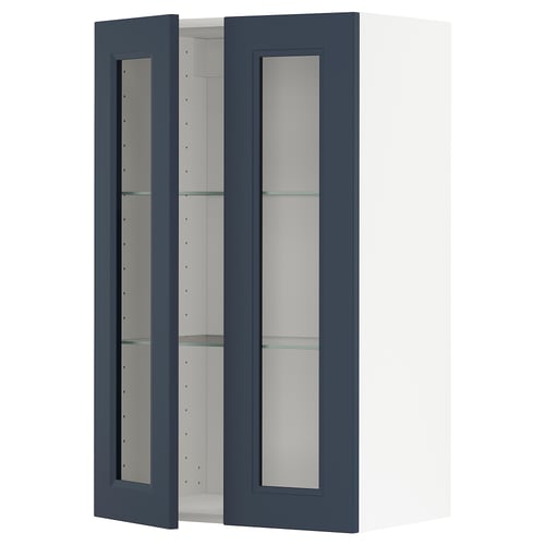 METOD kitchen cabinet with blue glass doors, rectangular shape, and modern design.