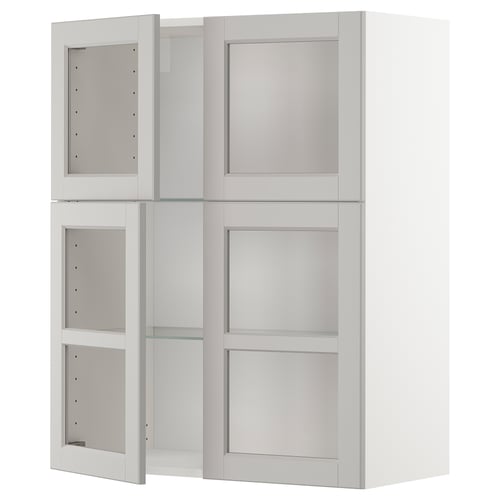METOD white kitchen unit with glass doors, square shape, sleek design.