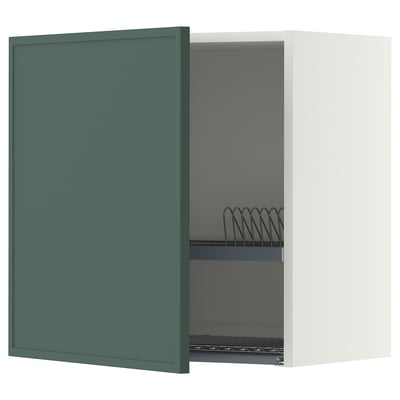 METOD Wall cabinet with dish drainer, white/Aspudden dark grey-green, 60x60 cm