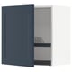 Measure kitchen unit with blue door, white open side, spring, and rack. Modern, rectangular, gray interior.