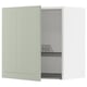 Open light green METOD kitchen cabinet with wire shelf and dish rack.