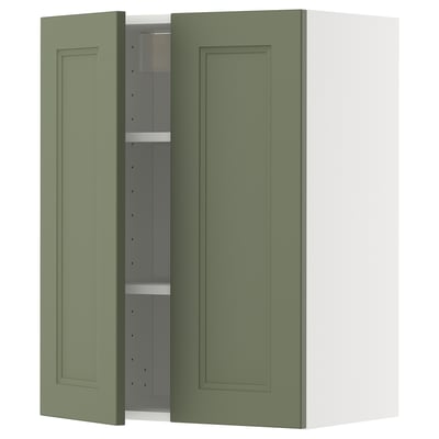 METOD wall cabinet in green with two adjustable shelves and reversible door, modern design.