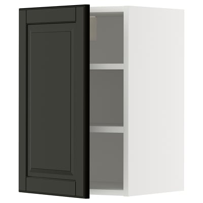 This image shows a black METOD wall cabinet with a white frame, featuring an adjustable shelf inside.