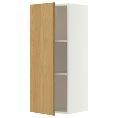 METOD Wall cabinet with shelves, white/Sinarp oak veneer, 40x100 cm