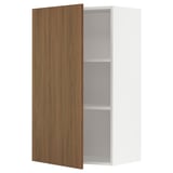 METOD kitchen cabinet: white, open, walnut door, adjustable shelves.