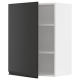 METOD wall cabinet in matte black with adjustable shelves.
