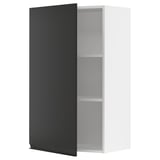 Modern black and white cabinet with adjustable shelf.
