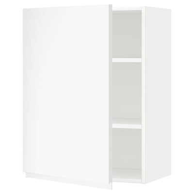 White METOD kitchen cabinet with shelves, modern minimalist design.