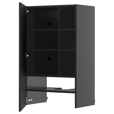 A dark gray METOD cabinet with adjustable shelves and reversible door.