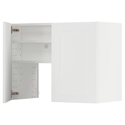 White METOD kitchen cabinet with adjustable shelves and mirrored door, modern design.