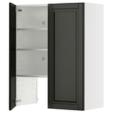 Black METOD cabinet, modern design, wall-mounted, open doors revealing adjustable shelves.