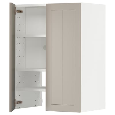 Beige METOD kitchen cabinet with two adjustable shelves and door.