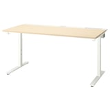 MITTZON desk, light wood top, white metal legs, height-adjustable, clean design.