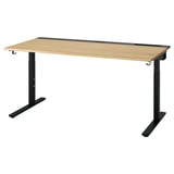 MITTZON height-adjustable desk in light oak with black frame, sleek rectangular design with cable management.