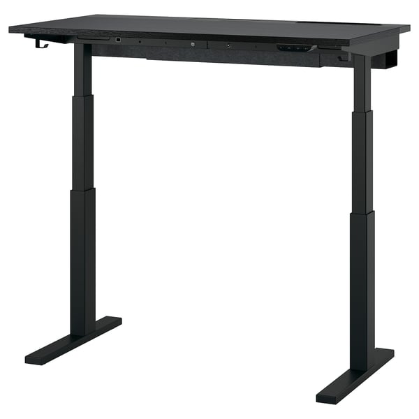 MITTZON black sit/stand desk with dual motors for ergonomic comfort and cable management.
