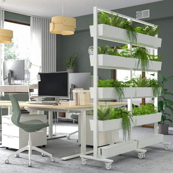 MITTZON mobile plant divider with green shelves.