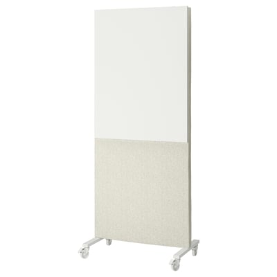 MITTZON: mobile whiteboard on wheels, off-white, textured half, sound-absorbing.