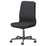 MULLFJÄLLET office chair, black, soft fabric, high back, swivel base.