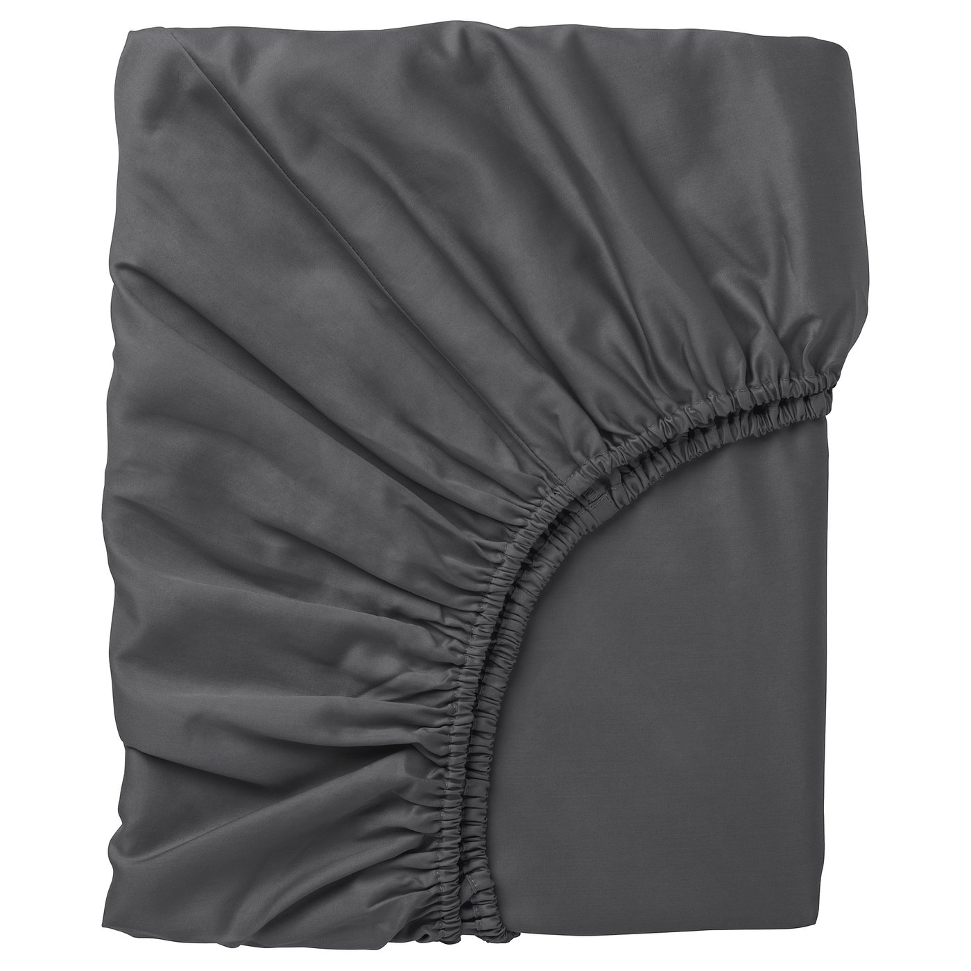 Folded grey NATTJASMIN bed sheet, smooth sateen weave, cotton-lyocell blend, fitted design.