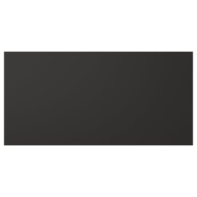 A black rectangular NICKEBO front panel, sleek and modern, with a textured surface, designed for cabinetry or furniture.