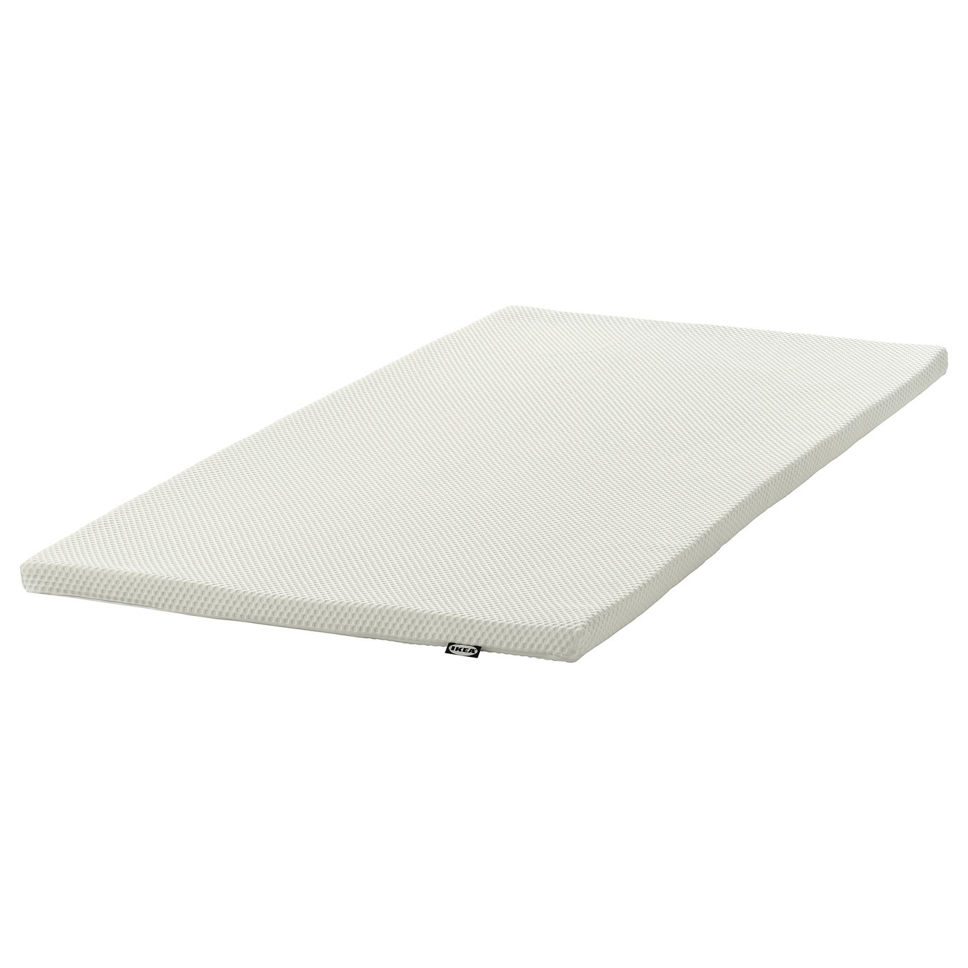 A white NORDBERGET memory foam mattress topper. Its rectangular, flat, and designed for comfort with a zippered cover.