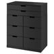 Black NORDLI chest with six drawers. Modern, square shape. Made of particleboard and acrylic paint.