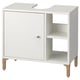White NORSÄLVEN bathroom cabinet with door and shelves, wooden legs.