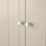 Double door knobs, sleek and modern design. White coating, securely attached. Ideal for contemporary décor.