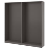 A PAX wardrobe frame in dark gray. Its rectangular, with no doors, made from particleboard and paper foil.