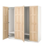 Ikea PAX wardrobe, light wood, white interior, rectangular shape, simple design.