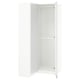 A white PAX wardrobe with mirrored doors and shelving, offering ample storage space.
